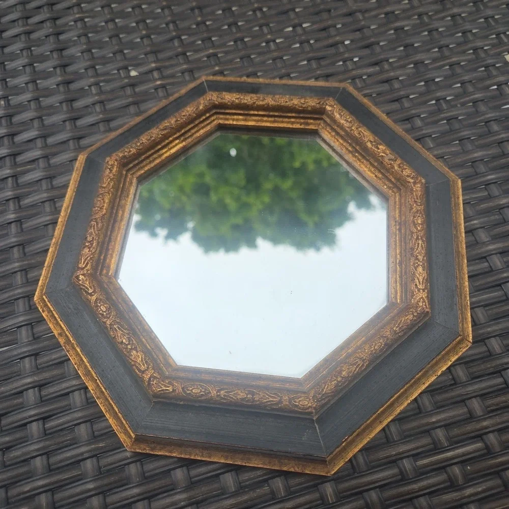 Vintage Fleck Bros Framed Mirror Wall Hanging Gold Trim Gothic Victorian Style